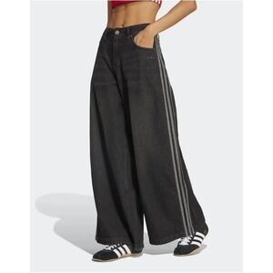 Adidas Originals Adilenium Adicolor Denim Pants Wide Leg Black Jeans 26 JV7453
